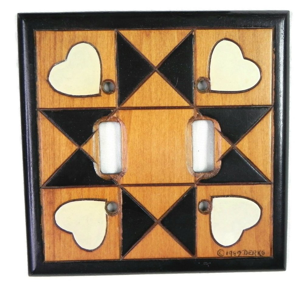 Vintage Signed Wood Double Light Switch Cover